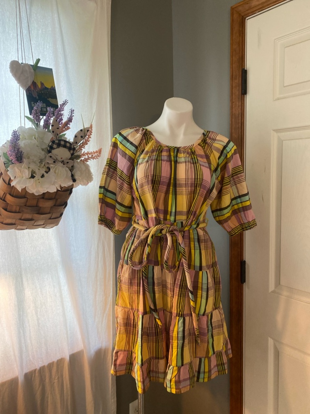 Ace & Jig Lola Dayglow Plaid Tiered Tie-Waist Dress